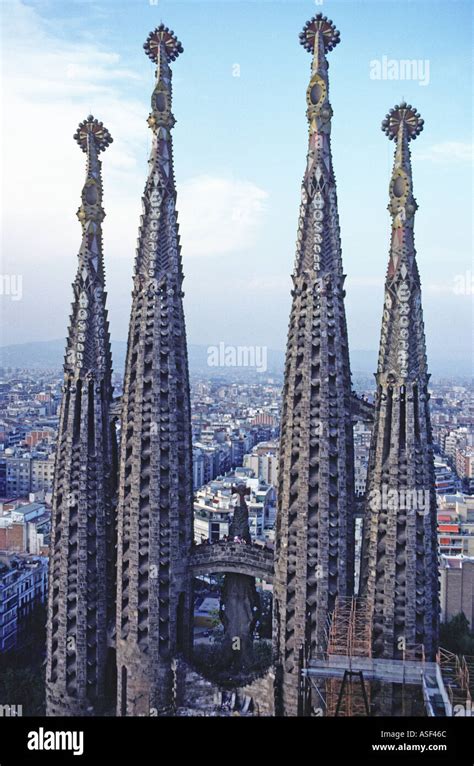 Four Towers Of The Sagrada Familia Antoni Gaudi Cathedral Barcelona