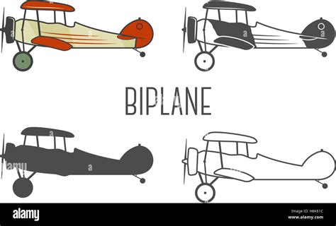 Set Of Vintage Aircraft Design Elements Retro Biplanes In Color Line