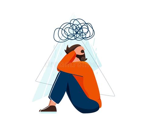 Mental Health Vector Illustration Sad Depressed Man Sitting And