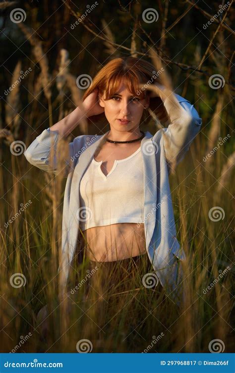 close up portrait of sensual redhead outdoors autumn s warm embrace stock image image of