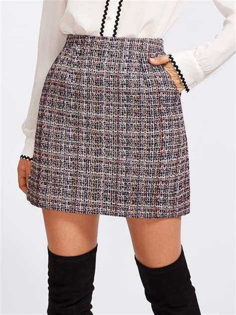 Zip Back Tweed Skirt Sheinsheinside Skirt Fashion High Waisted