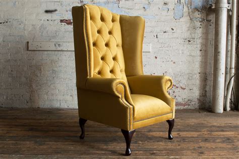 Audley Chesterfield Wing Chair House Mustard Velvet