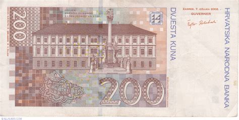200 Kuna 2002 7 Iii 2001 2012 Issues Croatia Banknote 3848