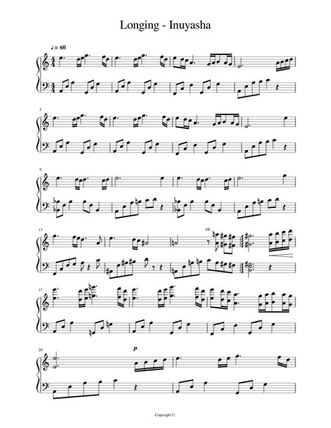 Longing Inuyasha Sheet Music For Piano Download Free In Pdf Or Midi
