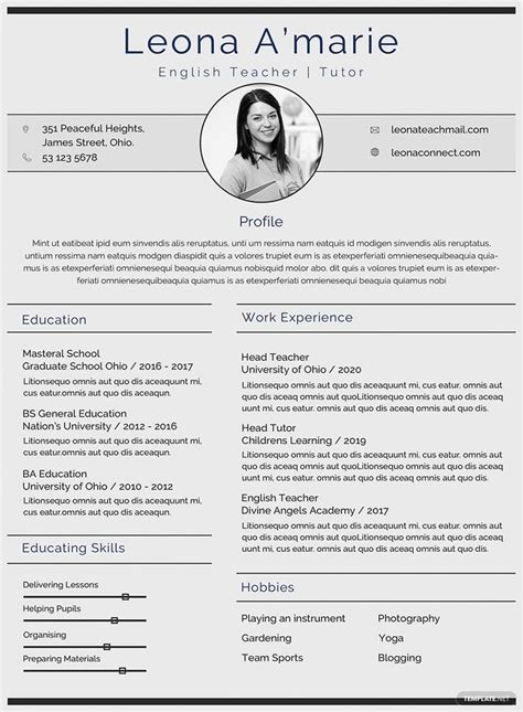 If the position you're applying for is outside academia, a résumé is usually more appropriate unless the hiring party specifically asks for a cv. Free English Teacher CV Template in 2020 | Teacher cv ...