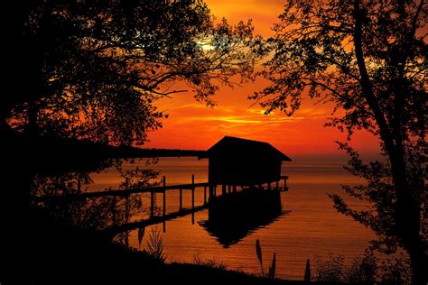 Sunset Pond Cabin Free Photo On Pixabay