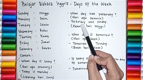 Belajar Bahasa Inggris Tema Nama Nama Hari Days Of The Week Youtube