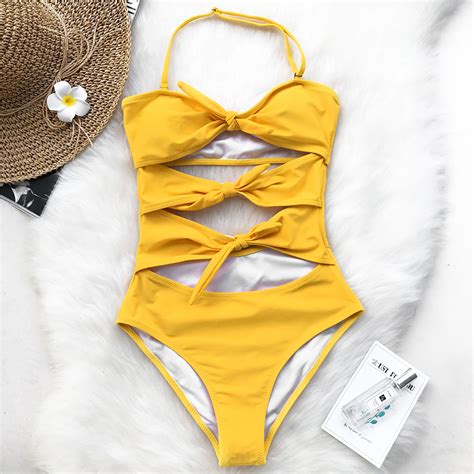 Pin By Miranda On Yellow Bikini Set Swimwear Halter One Piece