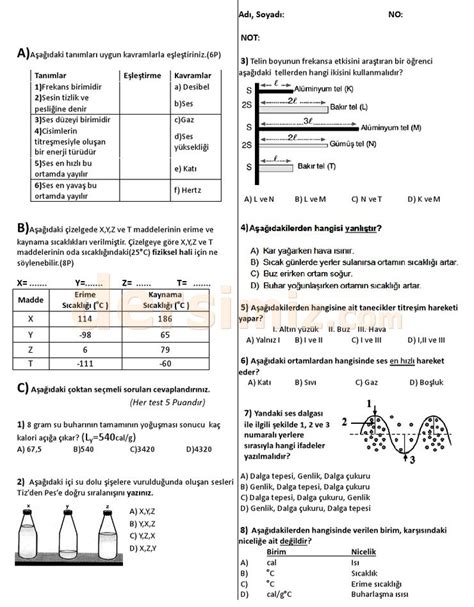 8.Sınıf fen ve teknoloji dersi 2.dönem 1.yazılı sınav soruları