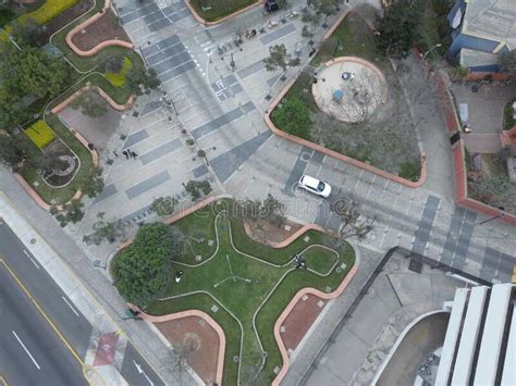 Aerial View Of A Street And Small Green Parks In San Isidro Lima Peru