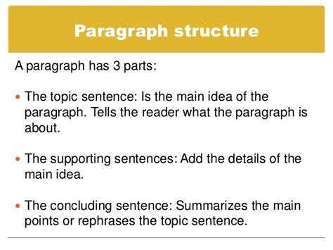 The structure of a paragraph should imitate the organization of a paper. Paragraphs and topic sentences
