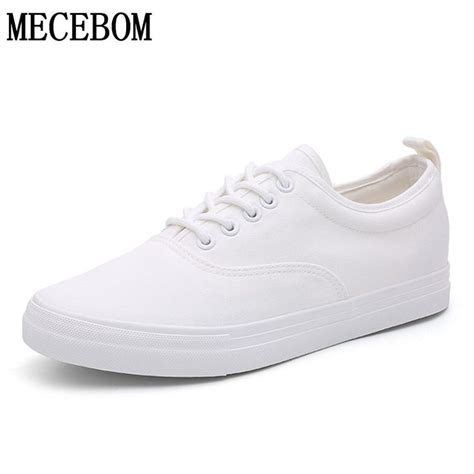 Men White Canvas Shoes Height Increasing Casual Shoes Men Sneakers Lace