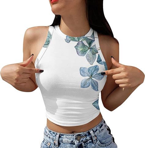 crop tops damen sommer teenager mädchen y2k fashion blumen bunt 3d druck spagehtti träger top