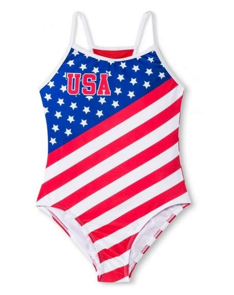 Girls Usa Retro Stars And Stripes One Piece Swimsuit Stars And