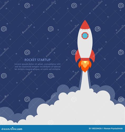Startup Concept With Rocket Launch Business Banner With Spaceship