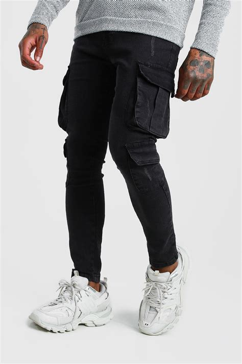 New Fashion Men Skinny Cargo Jeans Long Pant Denim Combat Biker Pocket