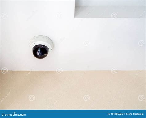 Cctv System Security Round Cctv Camera On Ceiling In The Corner Of The
