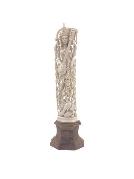 Deeply Carved Indian Ivory God Figure Saraswati Vinterior