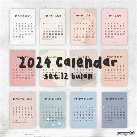 Jual Set 12 Bulan 2024 Monthly Calendar Kalender Poster Bulanan