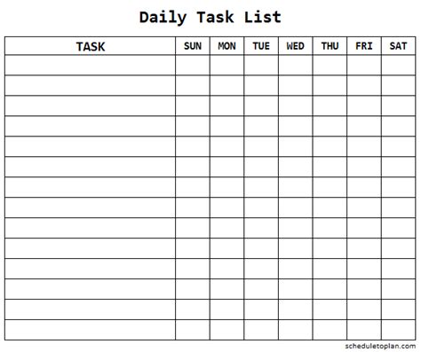 Daily Task List Template Free Resume Templates