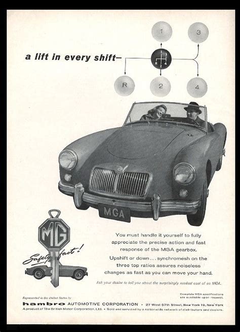 1958 Mg Mga Car Photo And Shift Pattern Graphic Vintage Print Ad