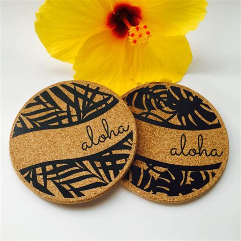 Hawaii Aloha Leaf Set ~ Hawaii Coaster ~ Aloha Coaster ~ Palm Fro Aftcra