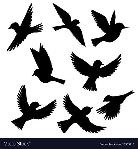 Vector Set Of Flying Birds Silhouettes Hand Drawn Songbirds Isolated