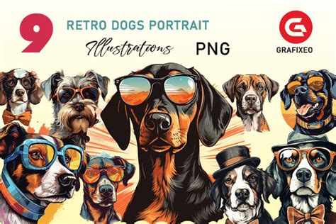 Retro Dogs Portrait Illustrations Graphic By Grafixeo · Creative Fabrica
