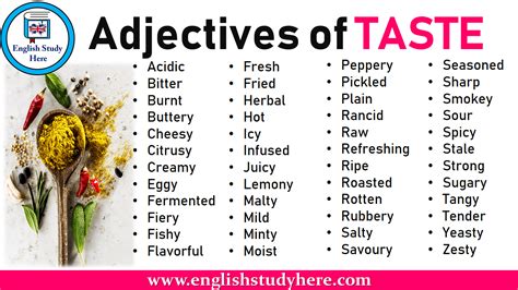 Adjectives Of Taste List In English Adjectives Of Taste Acidic Bitter