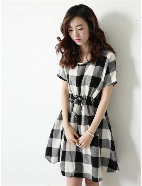 [sultang] Black And White Checkerboard Dress Kstylick Latest Korean Fashion K Pop Styles