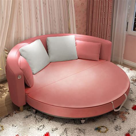 724 Pink Round Convertible Sofa Bed Full Sleeper Sofa Canapé Lit