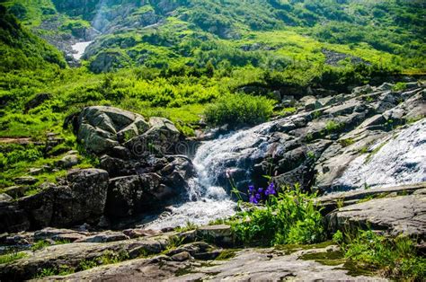 Fast Mountain Waterfall With Clear Spring Water Beautiful View Stock