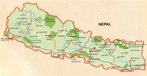 Detailed Map Of Nepal With National Parks Roads And Major Cities