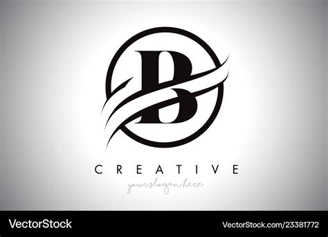 B Letter Logo Design With Circle Swoosh Border Vector Image