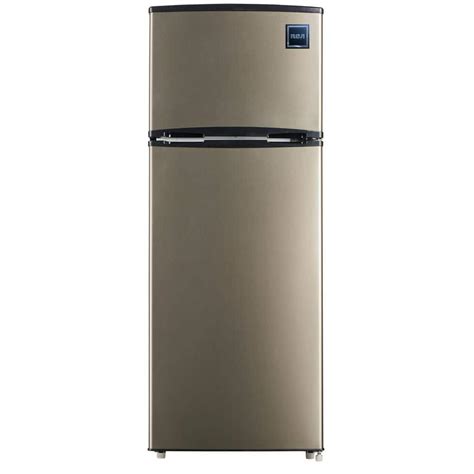 Rca 7 5 Cu Ft Refrigerator With Top Freezer In Stainless Look Rfr725 The Home Depot