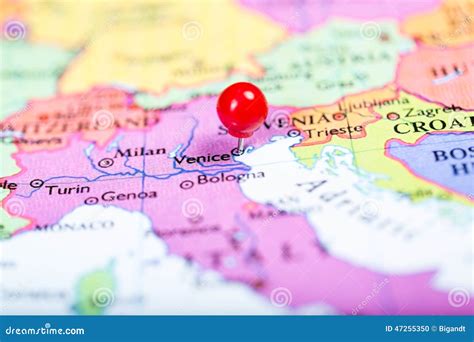 Red Push Pin On Map Of Italy Stock Photo Image Of Venice Close 47255350
