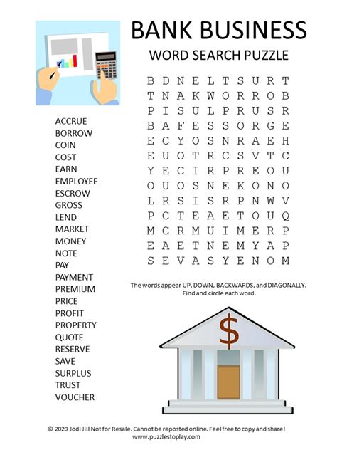 Bank Business Word Search Puzzle Puzzles To Play