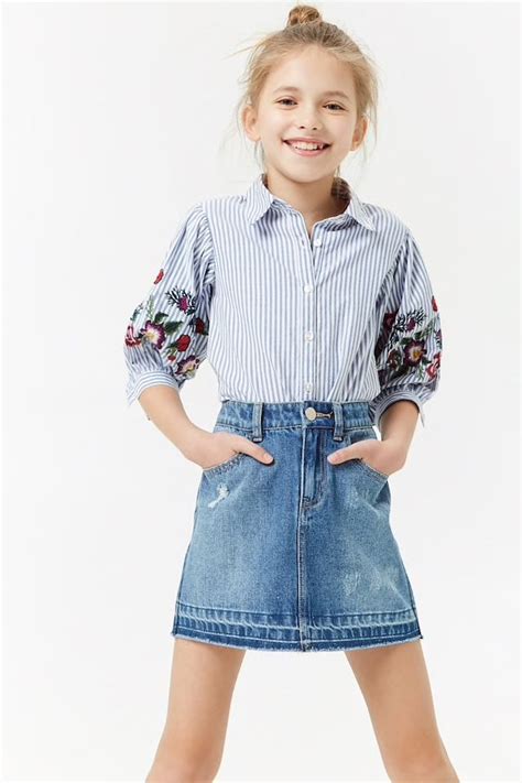 Girls Frayed Denim Skirt Kids Tween Outfits Little Girl Fashion