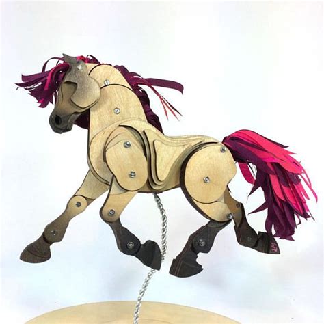 Articulated Wooden Pony With Purple And Magenta Mane And Tail Magenta