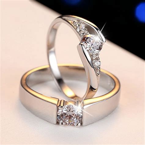 Adjustable S925 Silver Couple Ring 2 Psc Set T Silver Men And