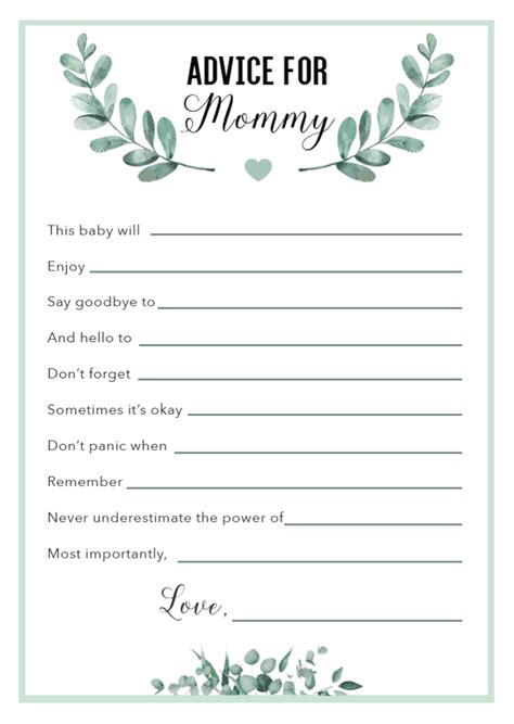 Free Printable Advice Cards For Mommy To Be
