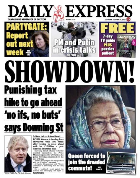 Daily Express Front Page 29th Of January 2022 Tomorrows Papers Today