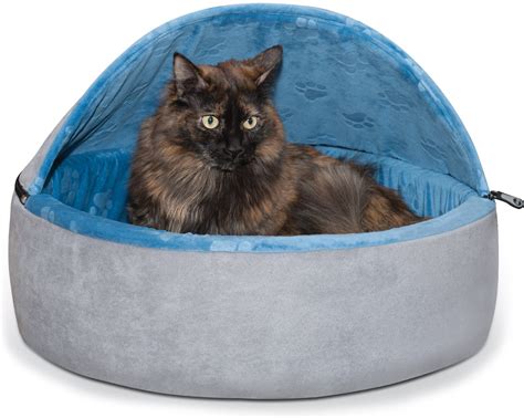 Kandh Pet Products Self Warming Hooded Cat Bed Bluegray Large