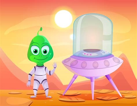 A Funny Alien In A Spaceship Landed On The Planets Surface 7383024