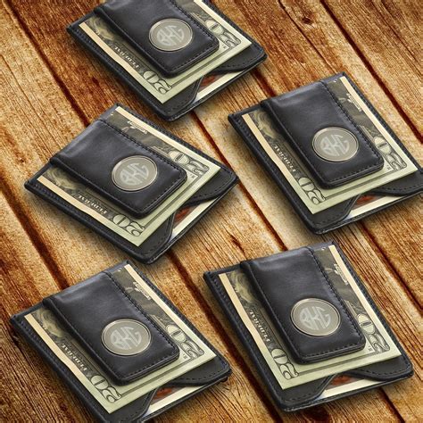 Set Of 5 Personalized Leather Wallet And Money Clip Groomsmen Ts