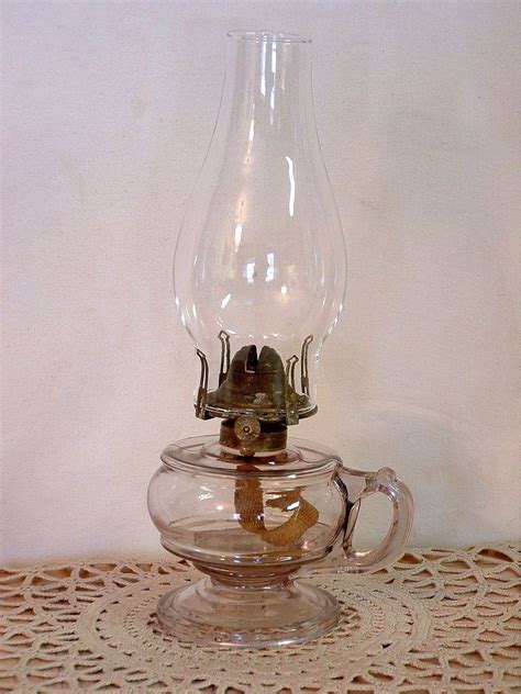 Small 12 Tippy Antique Clear Glass Finger Loop Oil Lamp Oil Guard