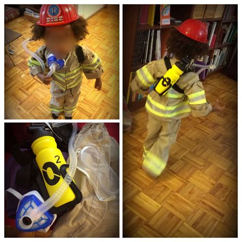 New fireman costume with microphone and a fire extinguisher. DIY costume de pompier / DIY fireman costume / Halloween | Bomberos, Cosas
