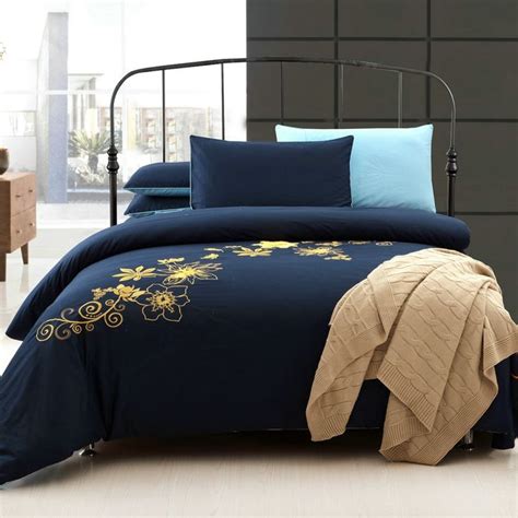 navy blue  yellow  cotton bedding sets enjoybeddingcom blue