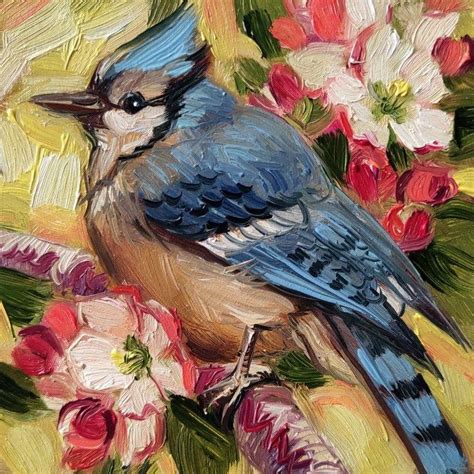 Blue Jay Bird Oil Painting Original 4x4 Small Bird Painting Etsy