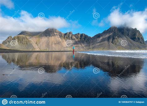 Reflection Of Vestrahorn Mountain In Stokksnes Iceland Stock Image